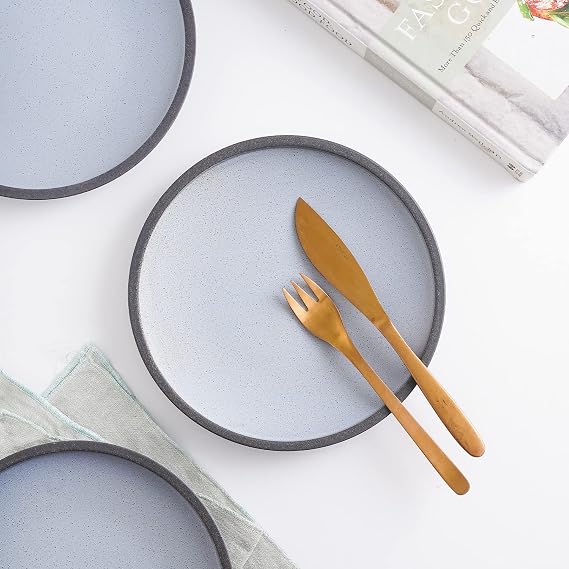 Stone Lain Tina Stoneware Salad Plate Set of 4, Blue and Gray