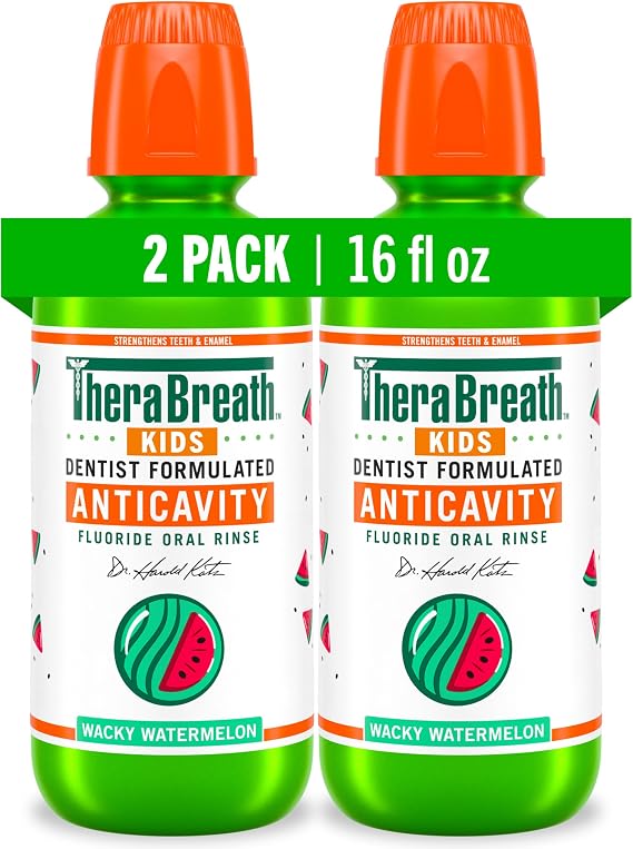 TheraBreath Kids Mouthwash with Fluoride, Organic Wacky Watermelon, Anticavity, 16 fl oz (2 Pack)