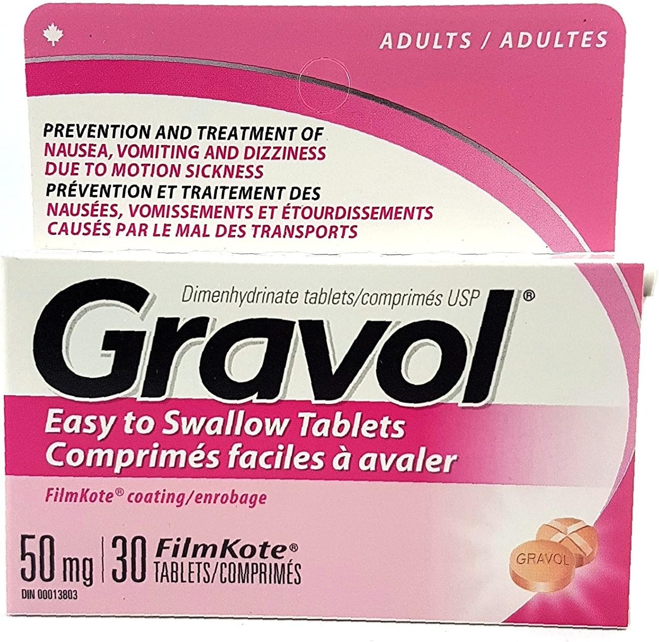 Easy to Swallow GRAVOL 30 tablets Antinauseant for NAUSEA, VOMITING, DIZZINESS & MOTION SICKNESS