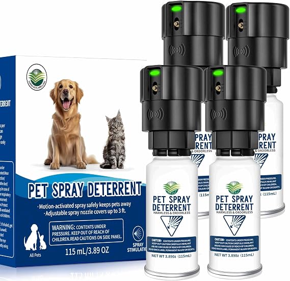 Motion Activated Cat Spray Deterrent System [ 4 Pack ] for Cats & Dogs