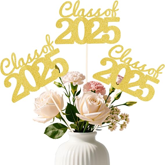 Graduation Centerpieces for Tables 2025, Gold Class of 2025 Graduation Centerpieces Decorations, 12 PCS Graduation Party Centerpiece Sticks Table Decorations for Cake Toppers Grad Party Supplies Decor