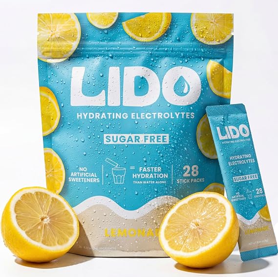 LIDO Lemonade Electrolyte Powder Packets - Quick Refill with Clean, Zero Sugar Hydration Drink Mix and Balanced Sodium - Vegan, Pareo and Hungry Friendly - 28 Count