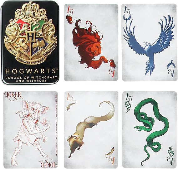 Harry Potter Hogwarts House Playing Cards in a Tin - Officially Licensed Wizarding World Merchandise, Card Game Featuring Hufflepuff, Ravenclaw, Gryffindor & Slytherin, 54 Cards- Paladone