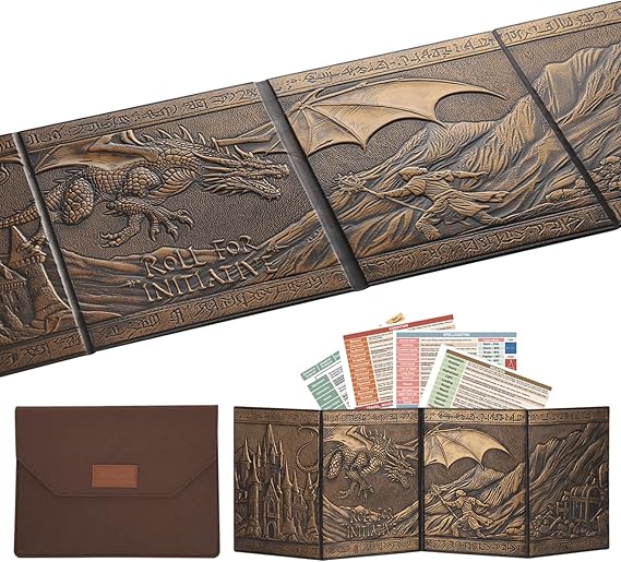 Trymaker DM Screen 5e DND Game Ladder Umbrella Dungeons and Dragons Accessories Faux Leather DM Viewing Screen with Rule Reference Cards One Storage Case