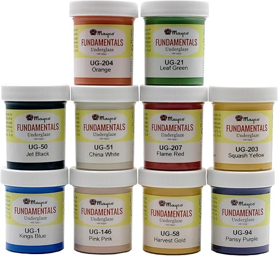 Creative Hobbies Set of 10 Ceramic Underglaze Paint Colors for Clay, Greenware or Bisque, Assorted Colors in 2 ounce Jars with Free How to Paint Bisque Book
