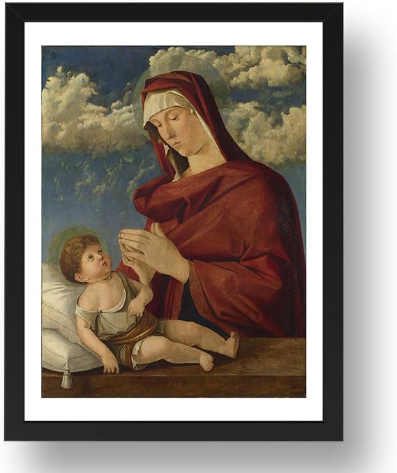 Workshop of G Bellini: The Virgin and Child, vintage art, A3 reproduction in 17x13 Black Frame