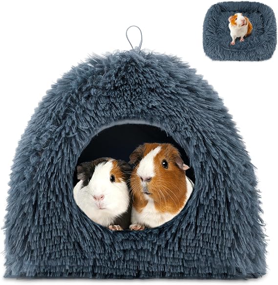 YUEPET Rabbit Bed, Bunny Hideout, Rabbit Hideout, Guinea Pig Bed, Dark Grey | Semi-Closed Cave, Thick Plush Fabric, Removable Washable Pad, 2-in-1 Cave & Sofa Bed, Indoor Use
