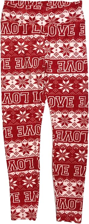 Junior Womens Plush Red Snowflake Love High Rise Holiday Leggings
