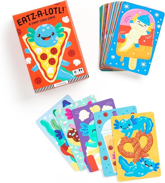 Mudpuppy Eatz-a-lotl! Axolotl Version of Classic Kids Snap Card Game with Cute Illustrations of Axolotls for Children Ages 4 and Up, 2-4 Players
