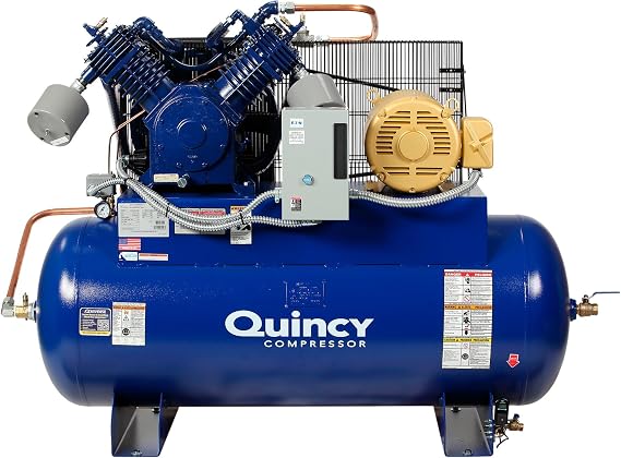 Quincy QT-15 Splash Lubricated Air Compressor with MAX Package - 15 HP, 230 Volt, 3 Phase, 120 Gallon Horizontal, Model Number 2153DS12HCA23M