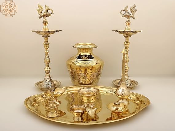 Exotic India Brass Nirai Kudam Set - Brass