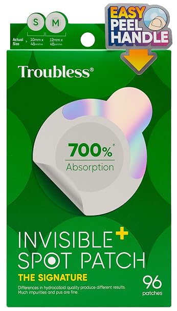 Troubless Invisible Spot Patch - 96 Ultra Thin Acne Plasters - Easy Peel - 2 Sizes