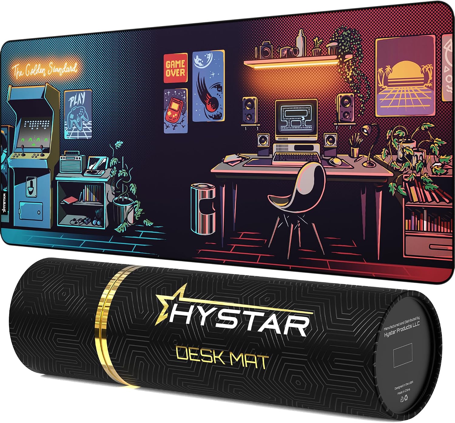 Hystar® Extended Gaming Mouse Pad | XXL 36 x 16 | 5mm Thick, Waterproof Surface, Smooth Polyester Fabric, Natural Rubber Base | Nostalgia