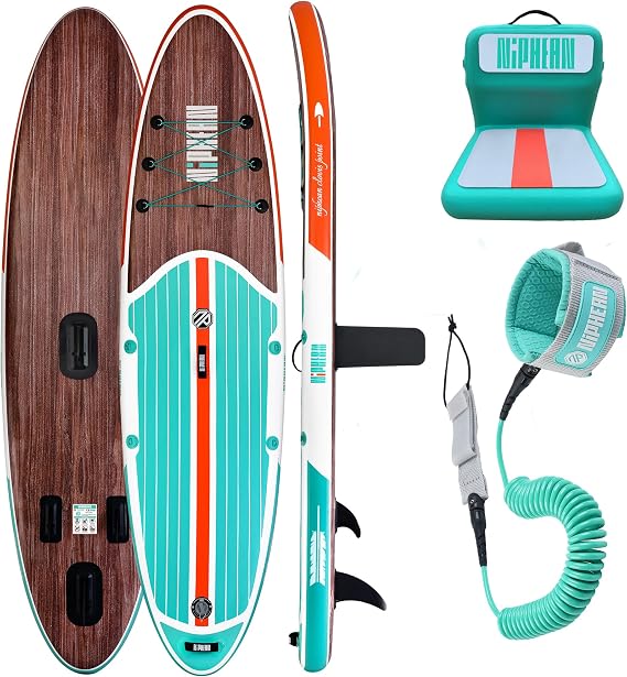 Niphean Inflatable Paddle Board with Seat and Extra Coiled 3-10ft Surfboard Leash