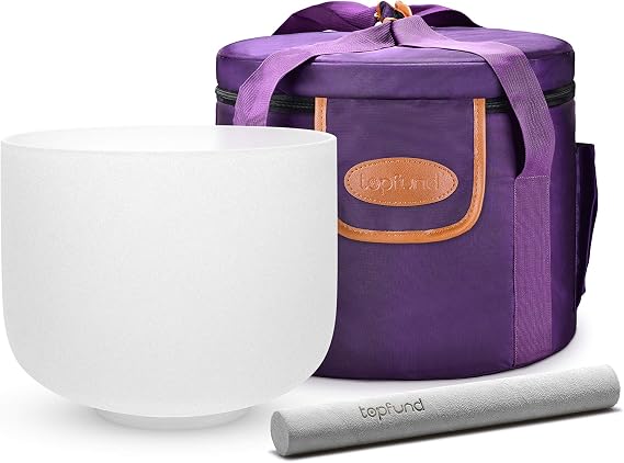 TOPFUND 440Hz E Note Crystal Singing Bowl Solar Plexus Chakra 10 inch with Heavy Duty Carrying Case and Suede Mallet