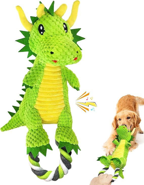 Jeefome Interactive Squeaky Dog Chew Toy,Plush Dog Rope Toys for Small Medium and Large Dogs,Tug of War Dog Toys to Keep Them Busy,Training Reward Gift,Teeth Cleanin