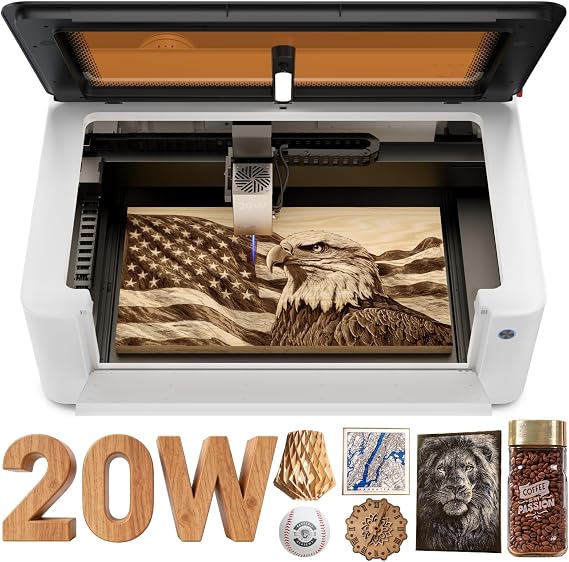 LaserPecker LX2 20W All-in-One Desktop Laser Engraver Cutter (Basic), 19.7" x 12" Large Working Area 1000mm/s High-Speed 12MP Camera Class 1 Safety Laser Engraving Machine for Wood Metal Acrylic