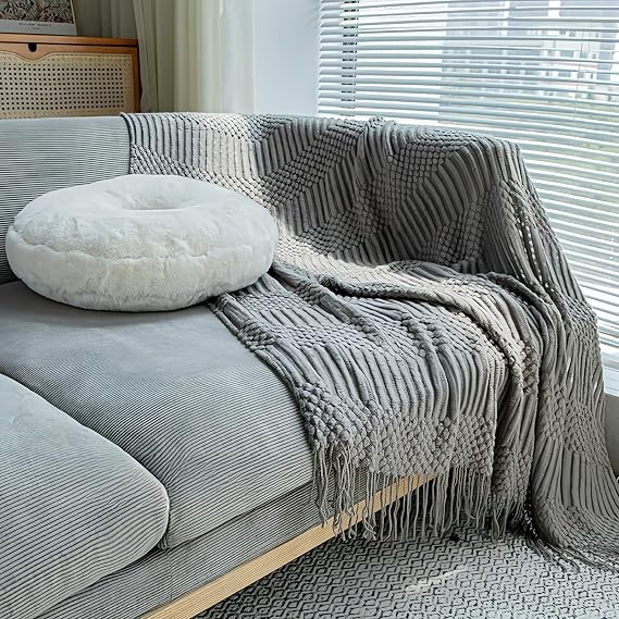 Soft Chunky Knit Sofa Throw Blanket, Suitable for Sofas, beds, bedrooms and Living Rooms. Throw Blanket (Dark Gray, X-Large(49.21 86.61 ))