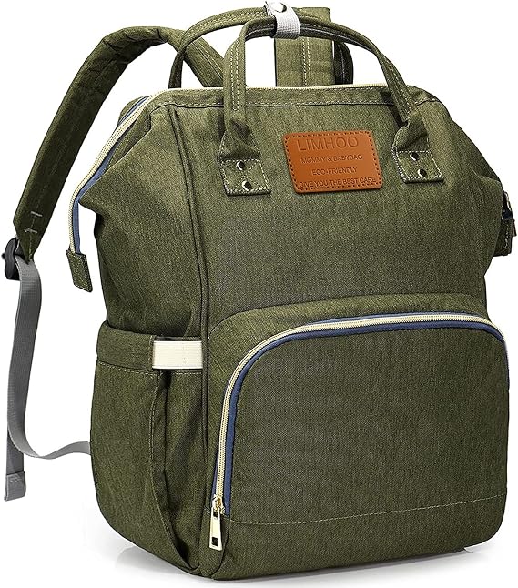 LIMHOO Diaper Bag Backpack for Men Dad, Waterproof Large Canvas Camo Nappy Bags, Baby Care Bag (Army Green)
