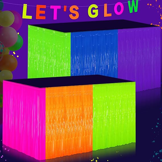 Fayoo UV Reactive Neon Glow Tinsel Table Skirt 31.5"x118", 2 Pack