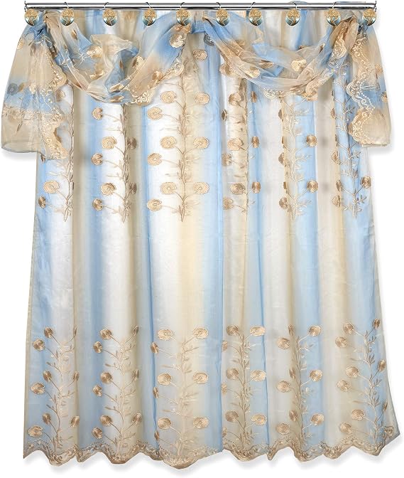 Popular Bath 961669 Ombre Rose, Shower Curtain Sheer LACE, Blue