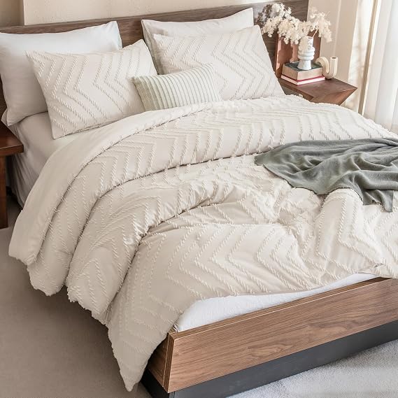 Andency California King Comforter Set Beige, 3 Pieces Cal King Boho Bed Set