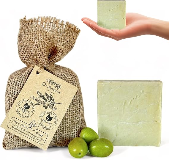Dr.Ancient Olive Oil Soap Bar, Organic Soap Bars Handcrafted the Traditional Way, Natural Chemical-Free, Vegan, Used for Face Wash, Body Wash, Hand Cleansing and Skin Care, Gentle Cleanser