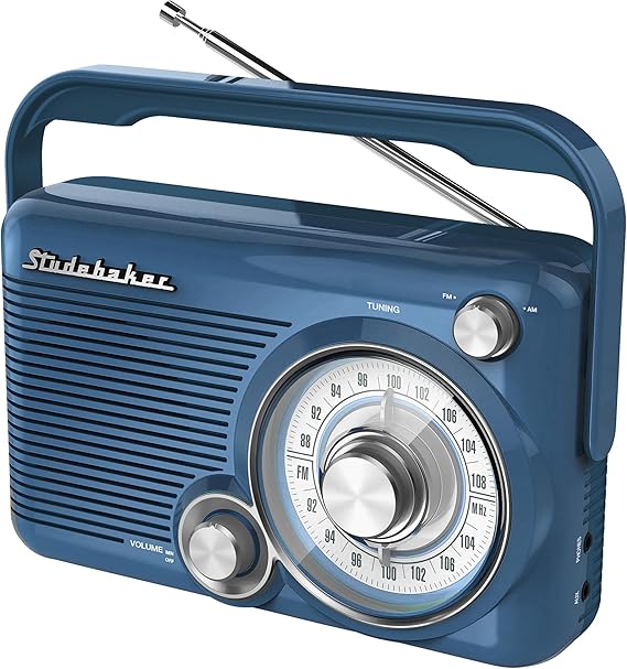 Studebaker SB2002BL Portable AM/FM Radio with Headphone Jack and Aux-in Jack with AC/DC Power (Blue)