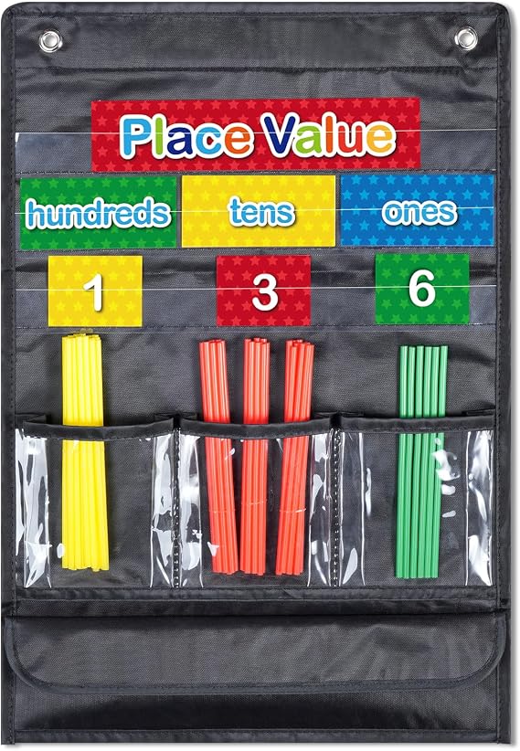 Place Value Pocket Charts & Counting Caddie Magnetic Pocket Chart for Kindergarten Classroom and Home School Math Lessons Teacher Supplies,Hundreds, Tens, Ones