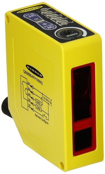 Banner Q60BB6AFV1000Q Adjustable Field Sensor, 665nm Visible Red LED, 5-pin European Style QD, NPN/PNP Output Type, 1000mm Range