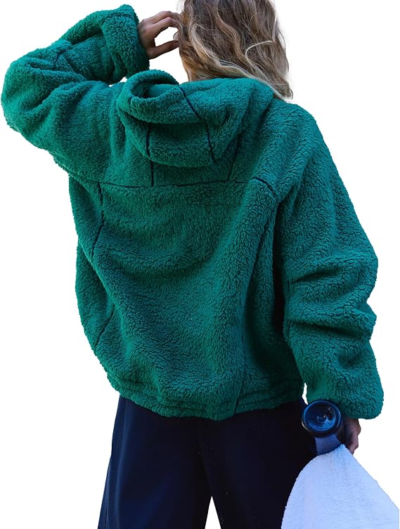Womens Fall Oversized Fleece Sweatshirt Stripe Sherpa Hoodie Long Sleeve Fuzzy Trendy Pullover