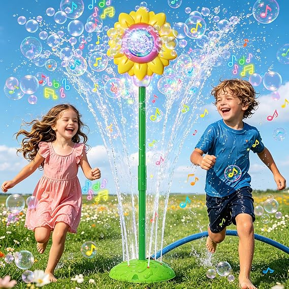 Bubble Machine for Kids, Yard Sprinkler for Kids with Lights & Music