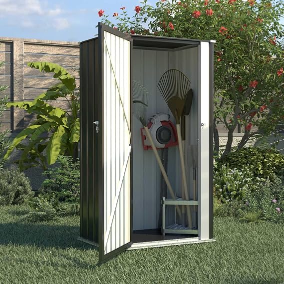 BIRCHTREE 3X3FT Outdoor Garden Shed Metal Storage Cabinet with Stainless Steel Latch, Scratch-Resistant Film, Waterproof Tool Storage Backyard Patio Wheelie Bin Shed Anthracite