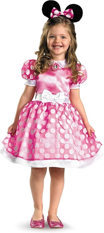 Disney Minnie Mouse Pink Dress Costume for Girls, Official Disney Costume, Todder Size Medium (3T-4T)