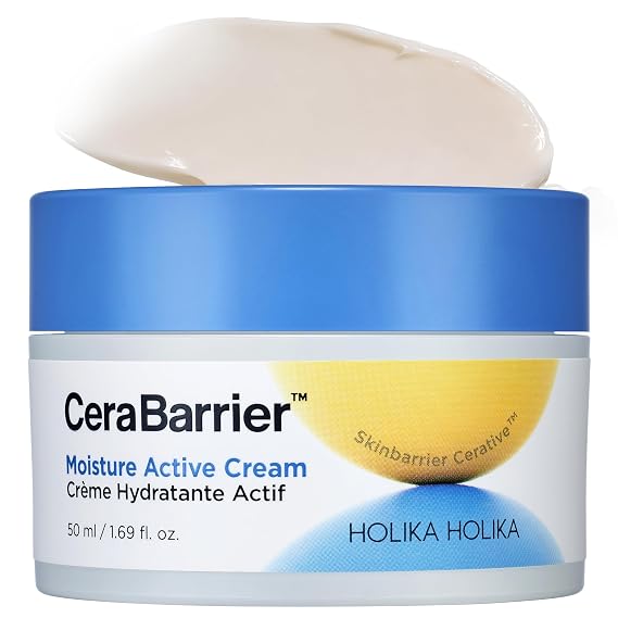 HOLIKA HOLIKA Cerabarrier Moisture Active Cream - Face Hydrating Barrier Repair - 5 Ceramide Complex, Phytosterols, Ectoin - Deep Moisture Lock Korean Skincare for Dry Sensitive Skin, 1.69oz