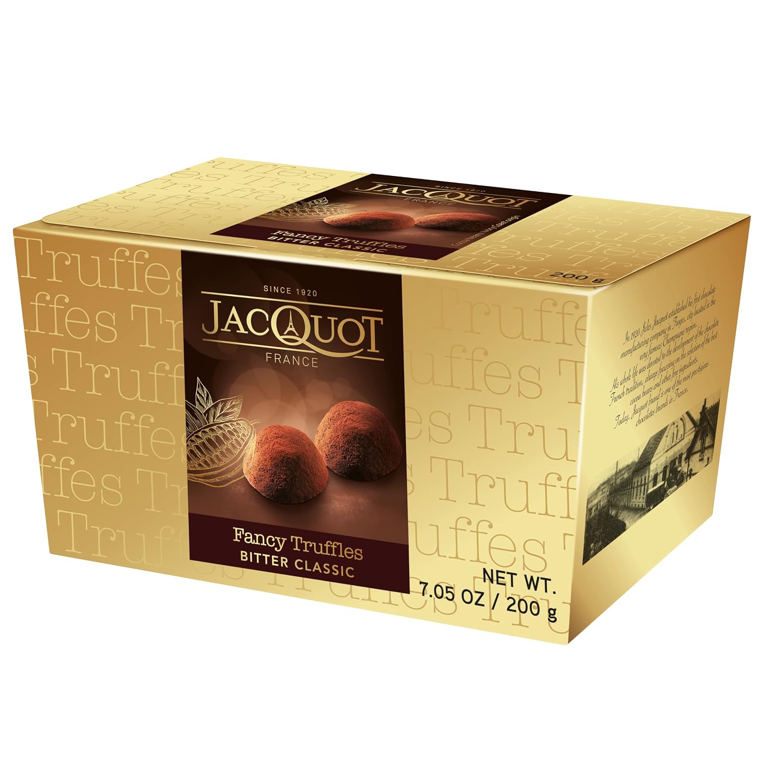 Jacquot Premium Chocolate Truffles with Hazelnut from France, Great as Birthday or Holiday Gift, 20 pieces in Gold Gift Box 7 Oz