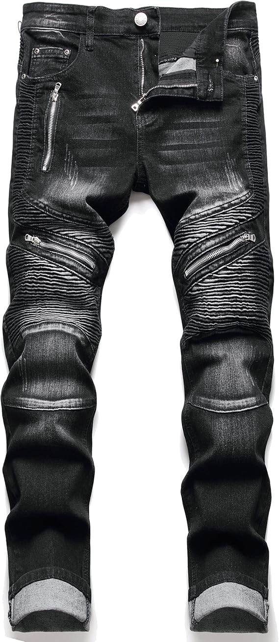 AITITIA Men's Regular Fit Biker Jeans
