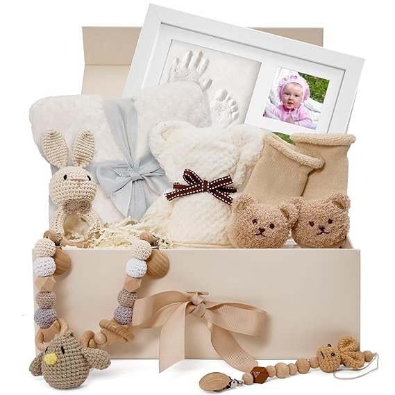 Baby Gift Basket for Newborn, Baby Shower Gift Set, Gender Neutral Gift Box