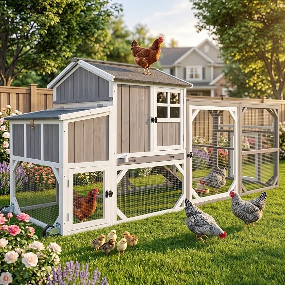Large 95.3 in Outdoor Chicken Coop with Run & Wheels for 3-6 Chickens