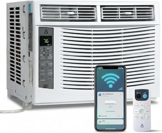 PioneerWorks Energy Efficient 6000 BTU Window Air Conditioner | Quiet Operation for Rooms Digital Touch Panel, WIFI Enabled, Remote, Dehumidifier, Easy Installation