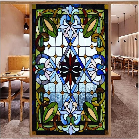 Window Film Window Privacy Film Static Clings Stained Glass Non-Adhesive Anti-UV Protection Heat Control Door Stickers For Home(73.5x94cm)