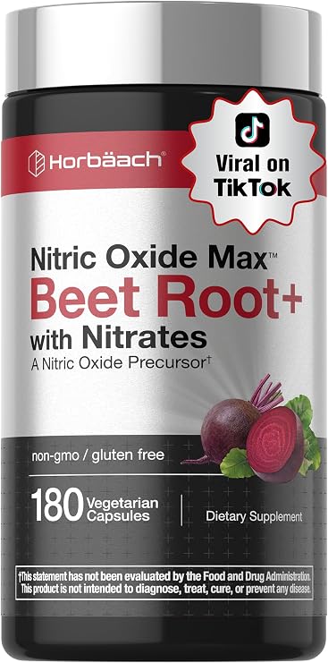Horbaach Nitric Oxide Beet Root Capsules | 180 Count | with Nitrates and Precursor | For Men and Women | Vegetarian, Non-GMO, Gluten Free Supplement