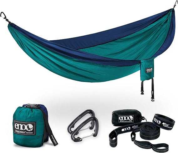 ENO Bundle, Includes the SingleNest Hammock & Atlas Suspension System, Lightweight, Durable Hammock with Straps for Camping, Hiking & Travel, Seafoam/Navy