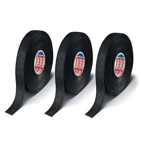 tesa 51608 Wire Harness Tape, 0.75in x 27yd (3 Pack), Automotive Cloth Electrical, Heat Resistant Shrink Tape, High Temp Wire Loom Tapes for Wrapping, Protection and Insulation