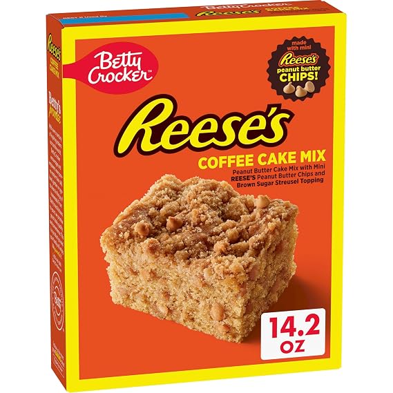 Betty Crocker Reese's Peanut Butter Coffee Cake Mix, 14.2 oz | Mini Reese's Peanut Butter Chips In The Mix, Brown Sugar Streusel Topping Included, Great For Breakfast Or Brunch