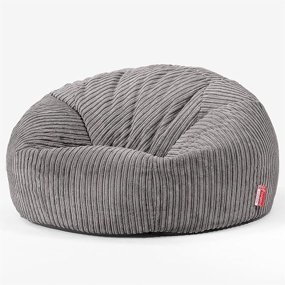 Lounge Pug Classic Large Bean Bag Sofa, Graphite Grey Jumbo Cord, Snuggle Seat Chair Corduroy Living Room
