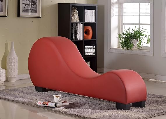 US Pride Furniture Yoga Collection Modern Faux Leather Curved Lounge Chaise for Stretching & Relaxation, Ideal for Bedroom, Living Room, Meditation Room or Office, Dark Red