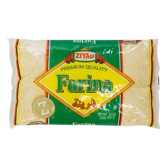 Ziyad Premium Quality Farina Finely Ground, Smooth Wheat Cereal High Fiber, No Cholesterol/Salt Vitamin-Enriched, Vegan Quick 30 Min Prep Versatile for Sweet & Savory Dishes, 32oz