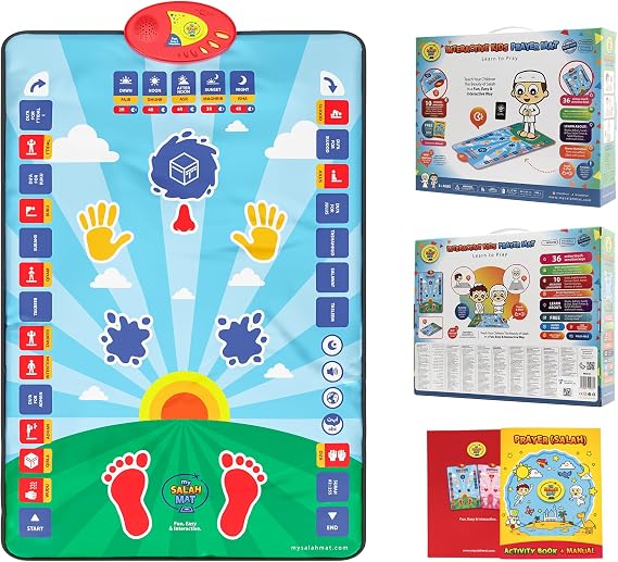 My Salah Mat - Interactive Muslim Prayer Rug for Kids Learning Salah - Fun & Easy Kids Prayer Mat with 36 Touch Keys, 15 Languages, Speaker, Booklets - Islamic Toy for 3 & Up