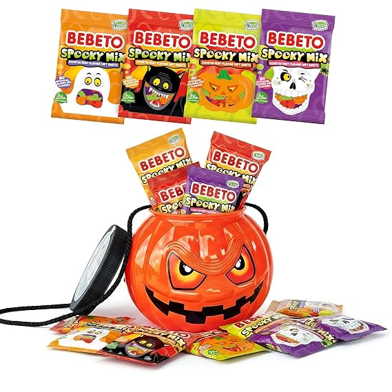 Bebeto Spooky Mix Halloween Pumpkin Tub, 20 Pouches, 10.6 oz